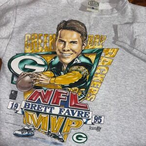 Vintage Brett Favre MVP Sweatshirt Mens Large Gray 1995 NFL Packers Cotton Grove